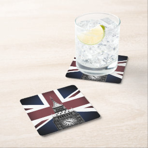 Vintage British Flag & Big Ben, London, UK /sports Square Paper Coaster