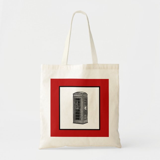 Vintage British Phone Booth Illustration UK Travel Tote Bag (Front)