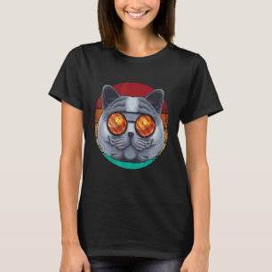 Vintage British Shorthair Cat Face Retro Cat Eight T-Shirt