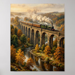 Vintage British Steam Train Railway Station Poster