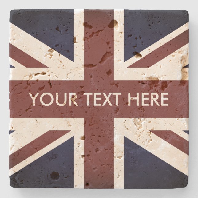 Vintage British Union Jack flag custom traverstine Stone Coaster (Front)