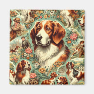 Vintage Brittany Dog Painting Magnet