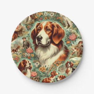 Vintage Brittany Dog Painting Paper Plate