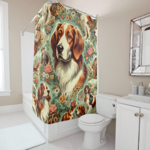 Vintage Brittany Dog Painting Shower Curtain