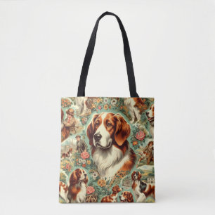Vintage Brittany Dog Painting Tote Bag
