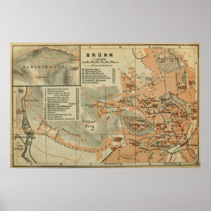 Vintage BRNO Czech Republic Map (1911) Poster