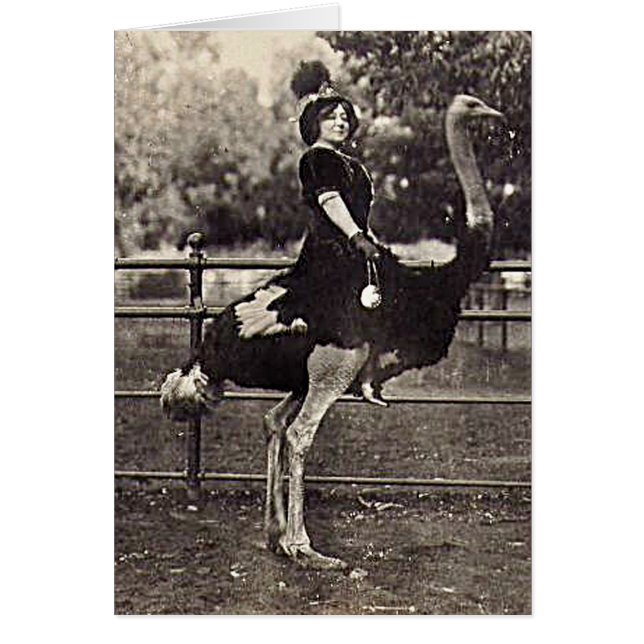 Vintage Broadway Actress Riding an Ostrich (Front)