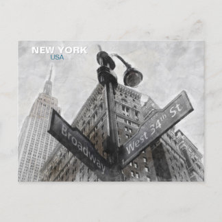 Vintage Broadway Corner Sign – New York City Post Postcard