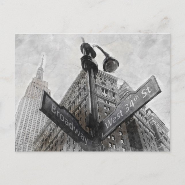 Vintage Broadway Corner Sign – New York City Post Postcard (Front)