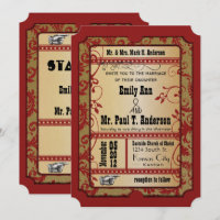 Vintage Broadway Red and Gold Movie Ticket Wedding