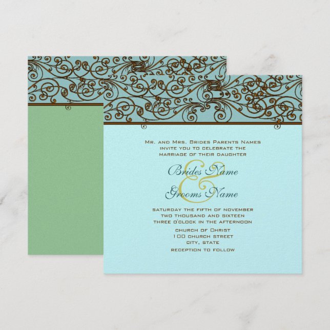 Vintage Bronze Iron Work  Wedding Invitation (Front/Back)