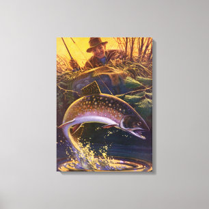 Vintage Brook Trout Fish Fisherman, Sports Fishing Canvas Print