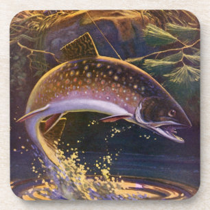 Vintage Brook Trout Fish Fisherman, Sports Fishing Coaster