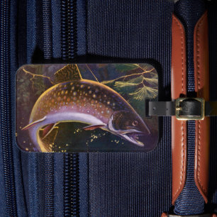 Vintage Brook Trout Fish Fisherman, Sports Fishing Luggage Tag