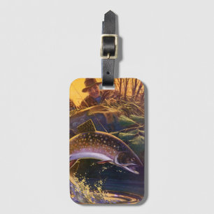 Vintage Brook Trout Fish Fisherman, Sports Fishing Luggage Tag