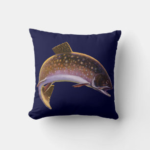 Vintage Brook Trout Fish, Sports Fishing Fisherman Cushion
