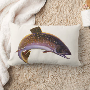 Vintage Brook Trout Fish, Sports Fishing Fisherman Lumbar Cushion