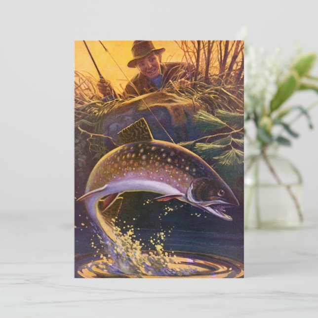 Vintage Brook Trout Fisherman Retirement Party Invitation (Standing Front)