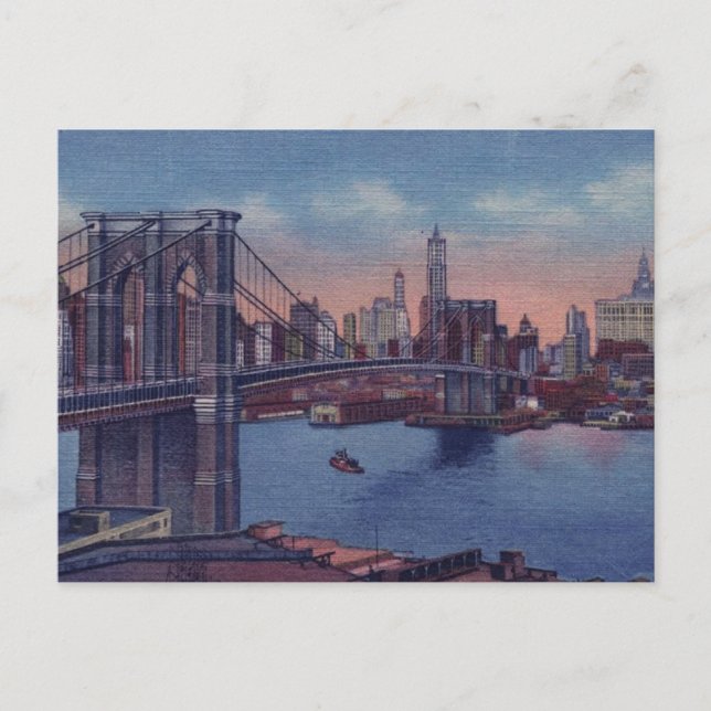 Vintage Brooklyn Bridge Holiday Postcard (Front)