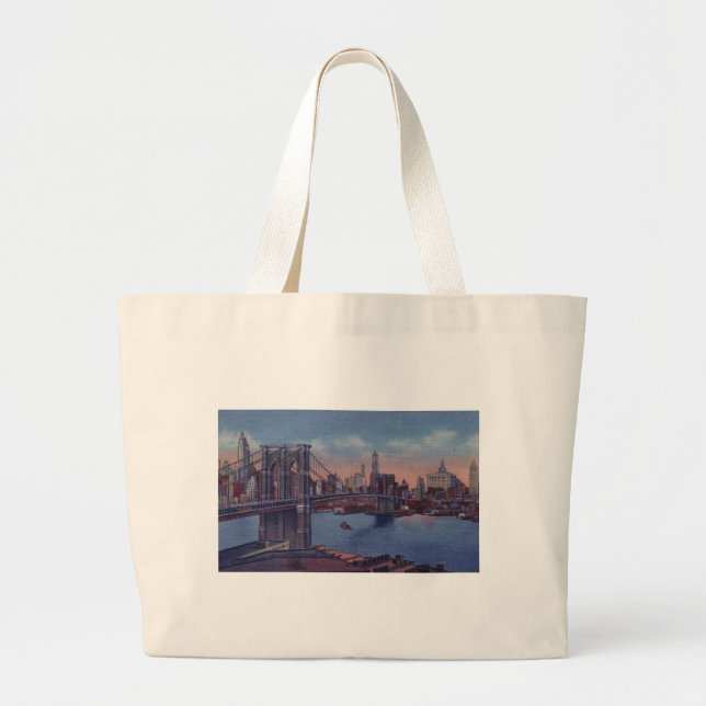 Vintage Brooklyn Bridge Large Tote Bag (Front)