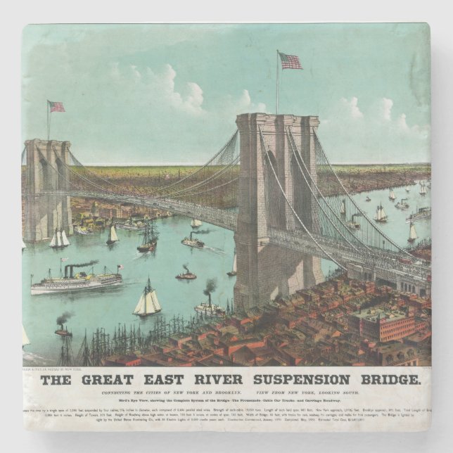 Vintage Brooklyn Bridge Lithograph  Stone Coaster (Front)