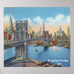 Vintage, Brooklyn Bridge, New York. Poster