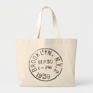vintage brooklyn nyc new york city trendy postage large tote bag