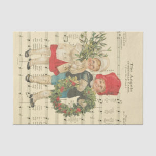 Vintage Brother and Sister Christmas Wreath Music  Tissue Paper