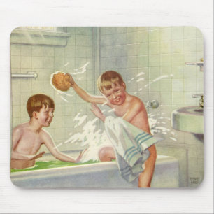 Vintage Brothers, Children, Boys Splashing in Tub, Mouse Mat