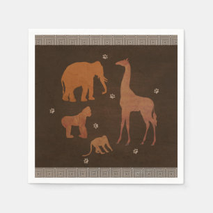 Vintage Brown African Safari Jungle Zoo Animals Napkin