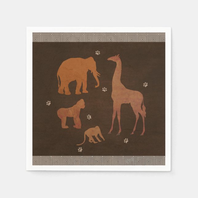 Vintage Brown African Safari Jungle Zoo Animals Napkin (Front)