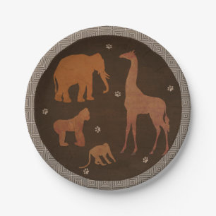 Vintage Brown African Safari Jungle Zoo Animals Paper Plate