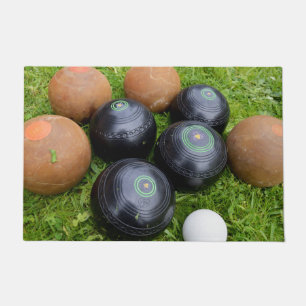Vintage Brown And Black Lawn Bowls, Doormat