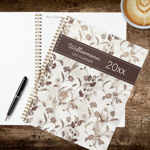 Vintage Brown and White Floral  Planner