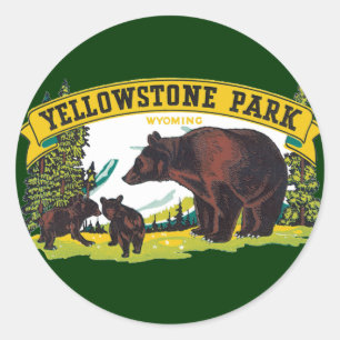 Vintage Brown Bears in Yellowstone National Park Classic Round Sticker