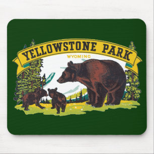 Vintage Brown Bears in Yellowstone National Park Mouse Mat