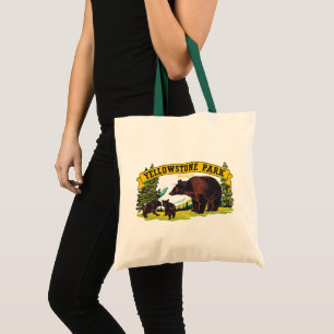 Vintage Brown Bears in Yellowstone National Park Tote Bag
