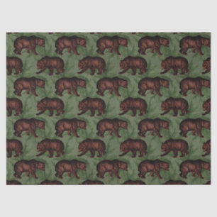 Vintage Brown Bears on Green Decoupage Tissue Paper