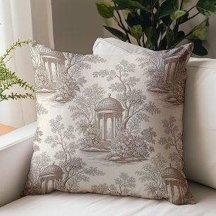 Vintage Brown Beige Classic Toile de Jouy Pattern Cushion