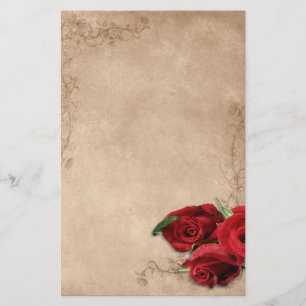 Vintage Brown Beige Rose Stationery