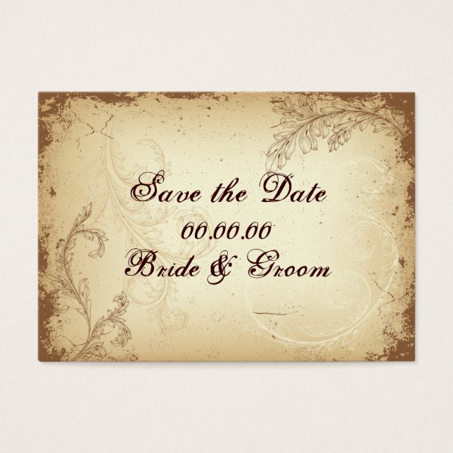 Vintage brown beige scroll leaf Save the Date (Front)
