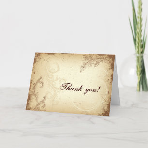Vintage brown beige scroll leaf Thank You greeting Card