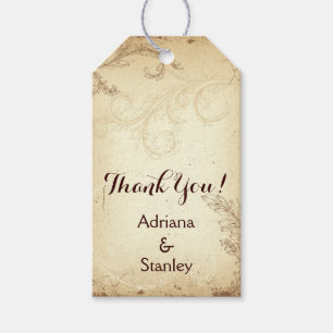 Vintage brown, beige scroll leaf wedding Thank You Gift Tags