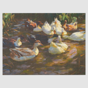 Vintage Brown Black White Ducks In Pond Decoupage Tissue Paper