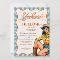 Vintage Brown Blue Western Cowgirl 40th Birthday