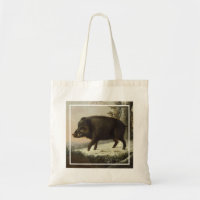 Vintage Brown Boar Hunting Painting, Wildlife Art