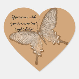 Vintage Brown Butterfly Heart Stickers