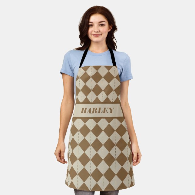 Vintage Brown Chequered Pattern Apron (Worn)