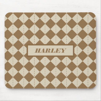 Vintage Brown Chequered Pattern Mouse Mat