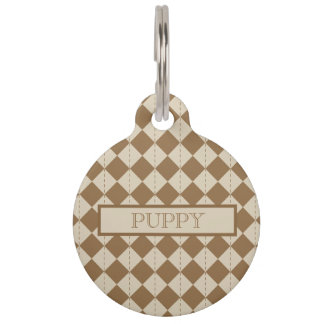 Vintage Brown Chequered Pattern Pet Tag